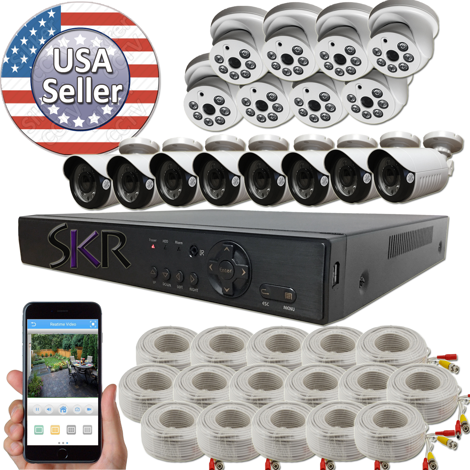 Sikker 16 Ch Channel AHD DVR 10 pcs 2 Megapixel 1080P Security Camera System 4TB