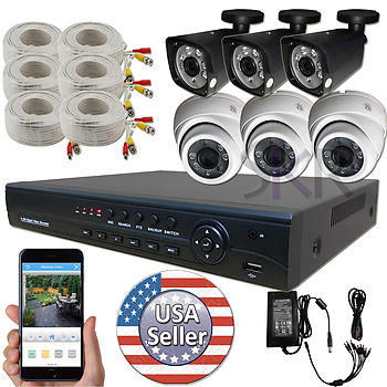 8 Channel AHD-H Full 1080P DVR Digital Video Recorder with Six 1080P 2 Mepapixel outdoor camera