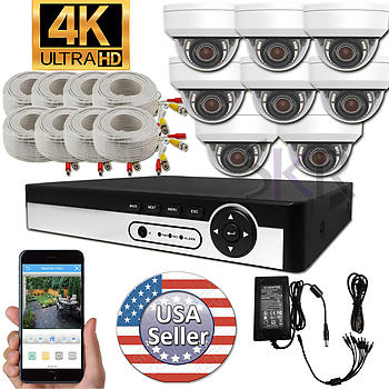 Ultra 8 Channel DVR Recorder with 4K 8 Megapixel 2160P Vandal proof Dome camera package
