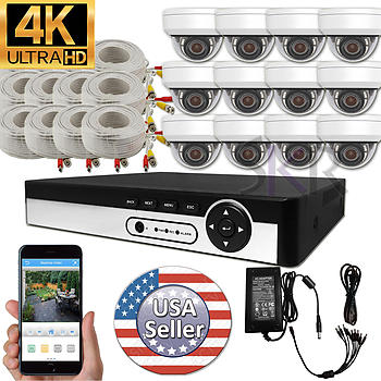 Ultra 16 Channel DVR Recorder with 12pcs 4K 8 Megapixel 2160P Vandal proof Dome camera package