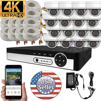 Ultra 16 Channel DVR Recorder with 4K 8 Megapixel 2160P Vandal proof Dome camera package