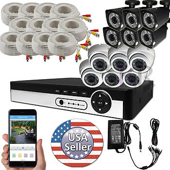 Sikker 16 Channel AHD DVR Digital Video Recorder with 12 Color 1080P 2 Megapixel outdoor camera