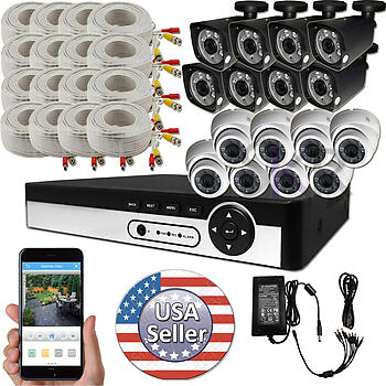Sikker 16 Channel AHD DVR Digital Video Recorder with 16 Color 1080P 2 Megapixel outdoor camera