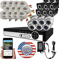 Sikker 16 Channel AHD DVR Digital Video Recorder with 12 Color 1080P 2 Megapixel outdoor camera